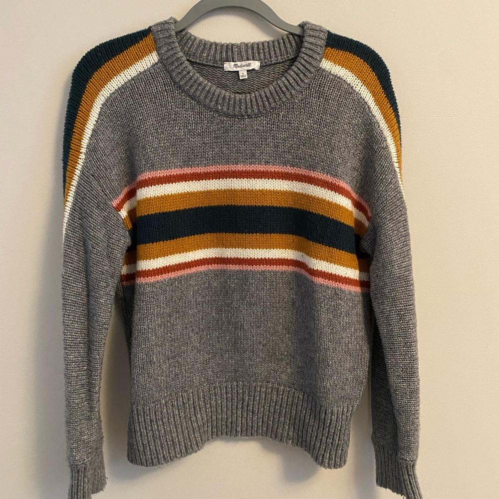 Madewell Striped Heath Pullover Sweater - Grey Multi - Size Small